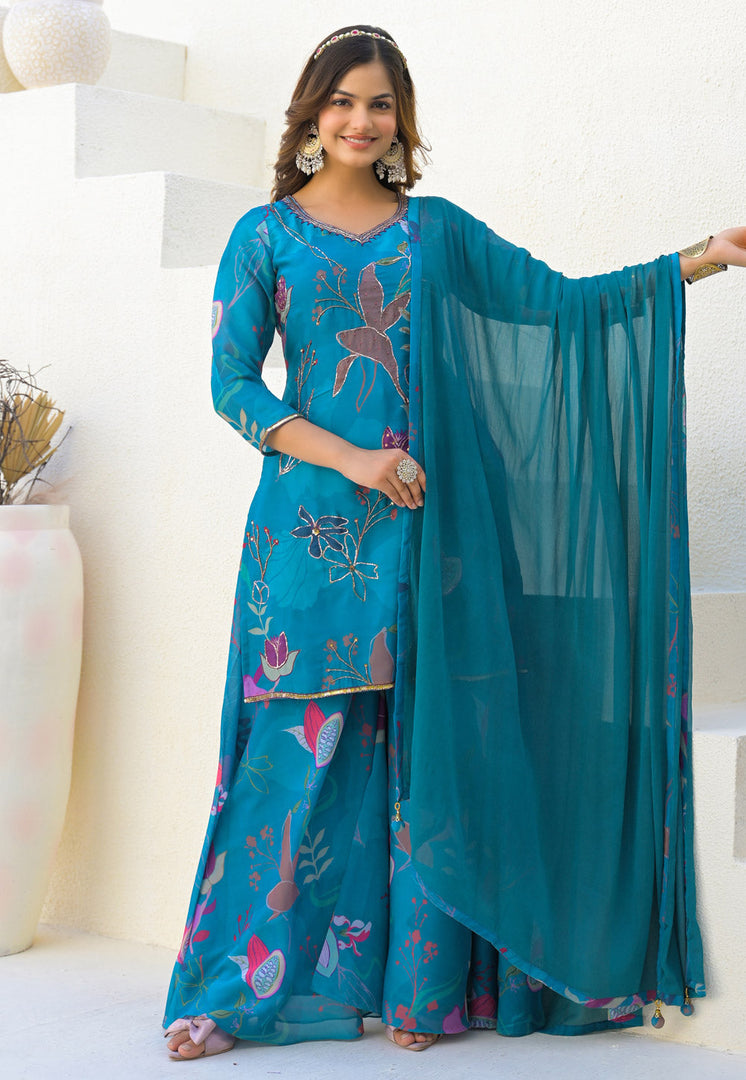 Blue Georgette Readymade Pakistani Suit