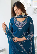 Load image into Gallery viewer, Blue Georgette Readymade Palazzo Suit
