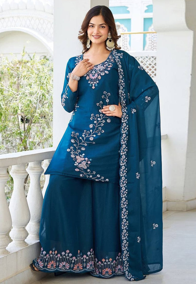 Blue Georgette Readymade Palazzo Suit