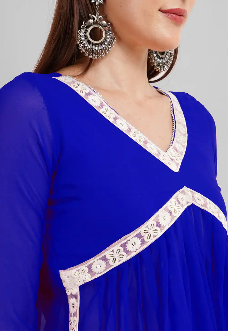 Blue Georgette Readymade Patiala Suit