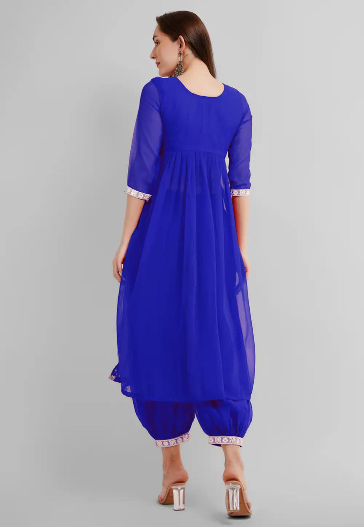 Blue Georgette Readymade Patiala Suit