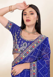 Blue Georgette Saree With Blouse