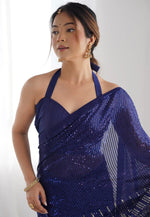 Load image into Gallery viewer, Blue Georgette Saree With Blouse
