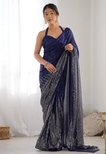 Load image into Gallery viewer, Blue Georgette Saree With Blouse
