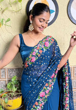 Load image into Gallery viewer, Blue Georgette Saree With Blouse
