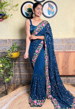 Load image into Gallery viewer, Blue Georgette Saree With Blouse
