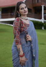 Load image into Gallery viewer, Blue Georgette Saree With Blouse
