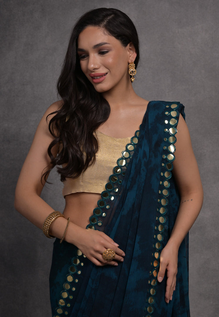 Blue Georgette Saree With Blouse