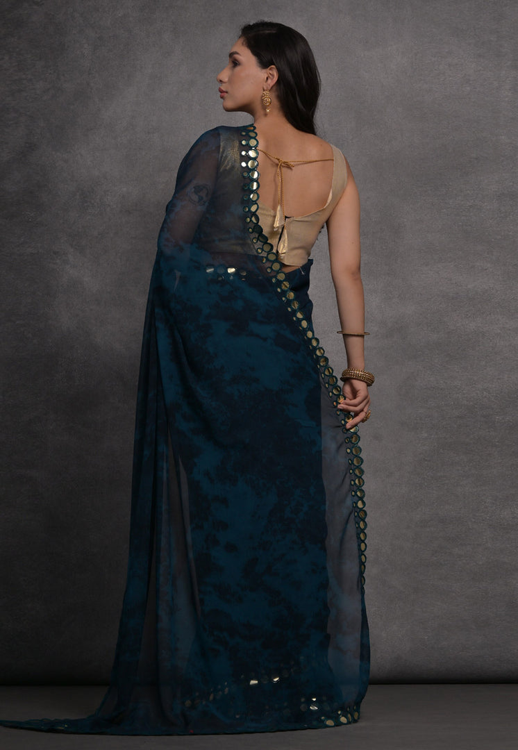 Blue Georgette Saree With Blouse