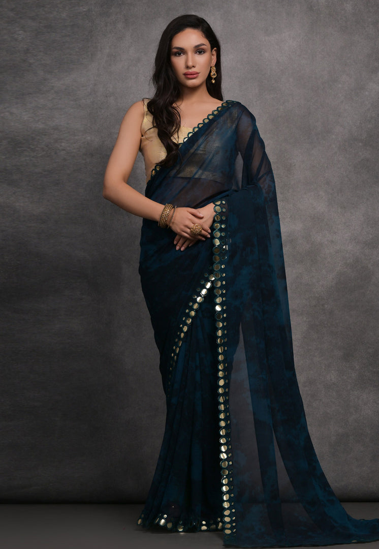 Blue Georgette Saree With Blouse