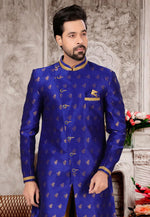 Load image into Gallery viewer, Blue Jacquard Indo Western Suit
