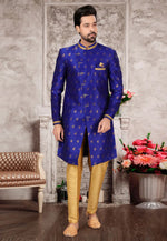 Load image into Gallery viewer, Blue Jacquard Indo Western Suit

