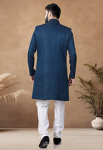 Load image into Gallery viewer, Blue Jacquard Indo Western Suit
