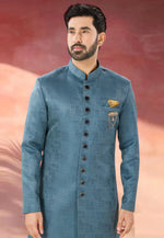 Load image into Gallery viewer, Blue Jacquard Indo Western Suit
