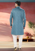 Load image into Gallery viewer, Blue Jacquard Indo Western Suit
