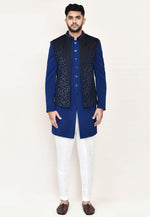 Load image into Gallery viewer, Blue Jacquard Jacket Style Sherwani

