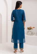 Load image into Gallery viewer, Blue Jacquard Silk Readymade Pant Style Suit
