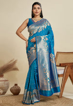 Load image into Gallery viewer, Blue Kanjivaram Silk Saree