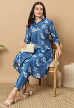 Load image into Gallery viewer, Blue Muslin Kurta Set With Pent
