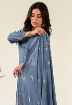 Load image into Gallery viewer, Blue Muslin Pakistani Suit
