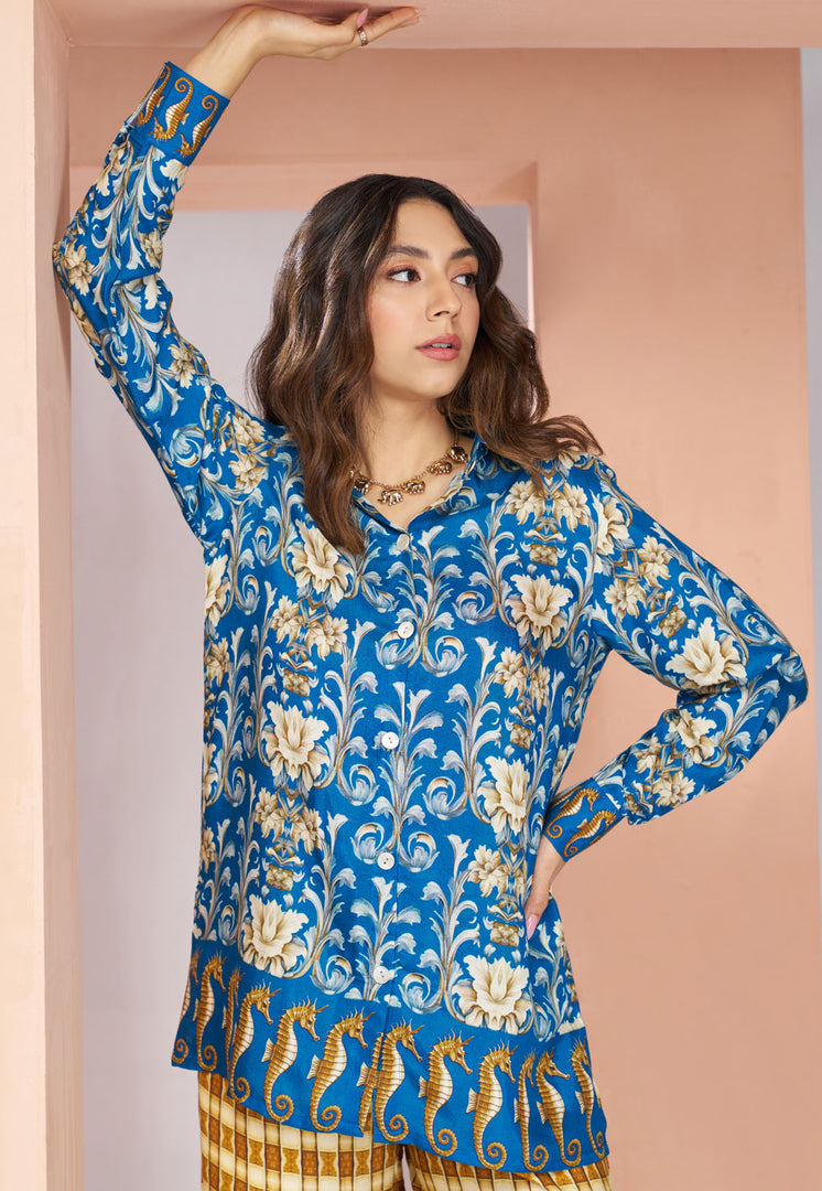 Blue Muslin Printed Co-Ords Set