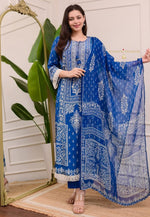 Load image into Gallery viewer, Blue Muslin Readymade Pant Style Suit
