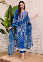 Load image into Gallery viewer, Blue Muslin Readymade Pant Style Suit
