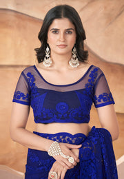 Blue Net Saree With Blouse