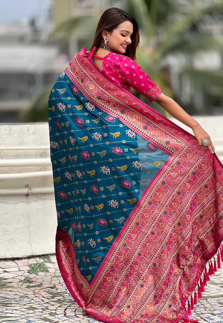 Blue Patola Silk Saree