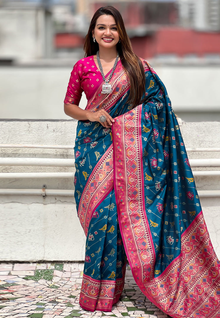 Blue Patola Silk Saree