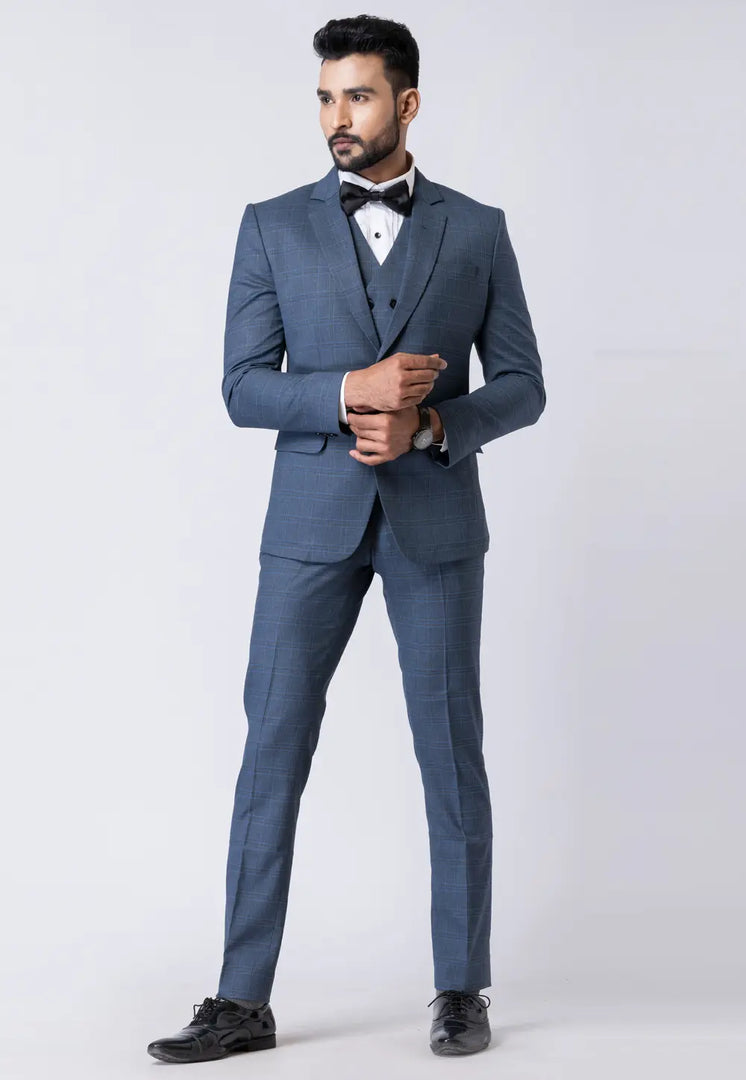 Blue Polyester Tuxedos Suit