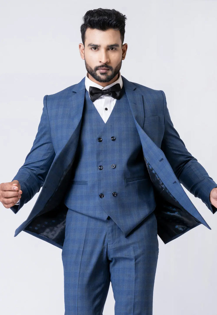 Blue Polyester Tuxedos Suit
