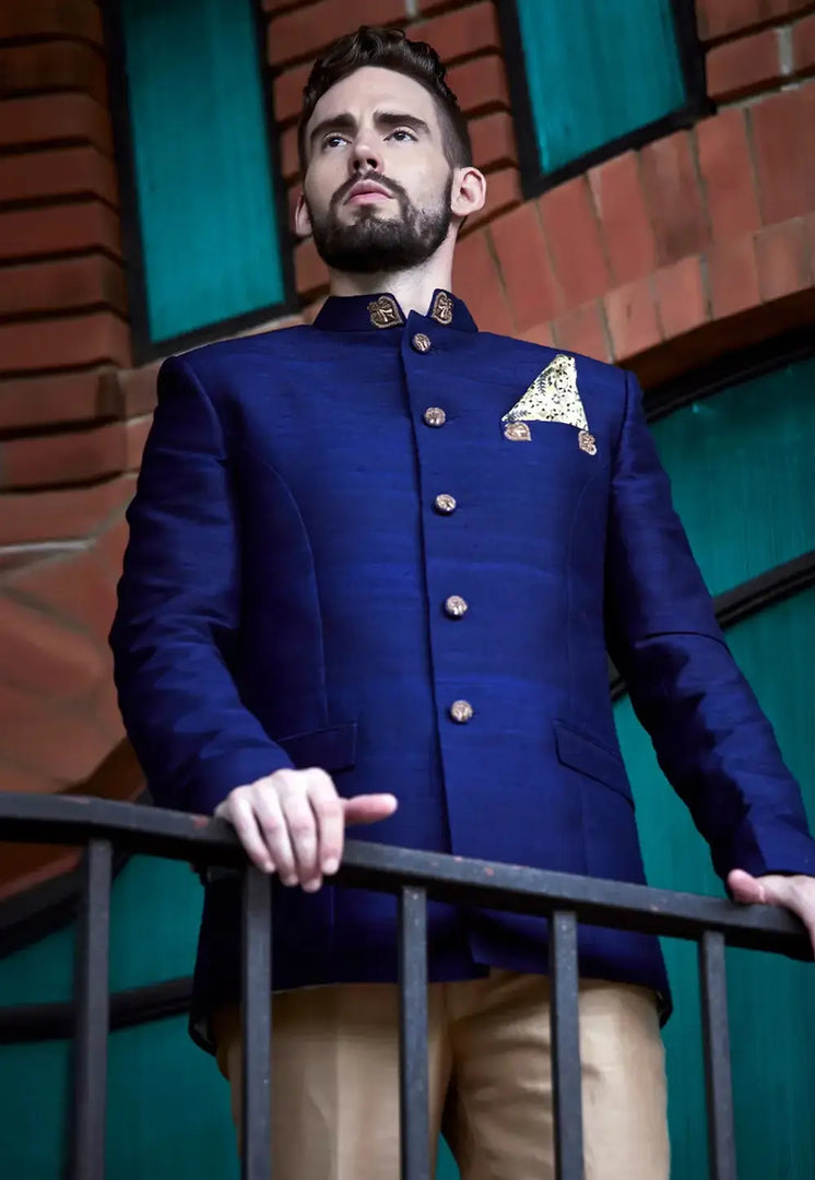 Blue Rayon Jodhpuri Suit