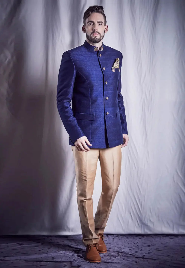 Blue Rayon Jodhpuri Suit