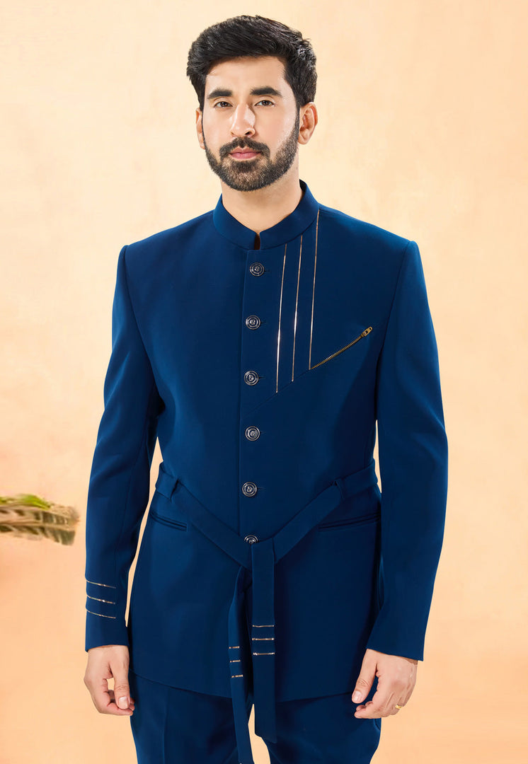 Blue Rayon Jodhpuri Suit