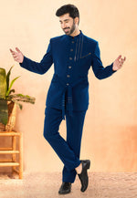 Load image into Gallery viewer, Blue Rayon Jodhpuri Suit
