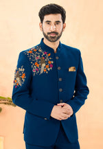 Load image into Gallery viewer, Blue Rayon Jodhpuri Suit

