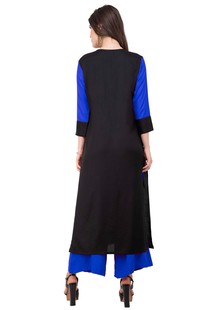 Blue Rayon Kurta Set With Palazzo
