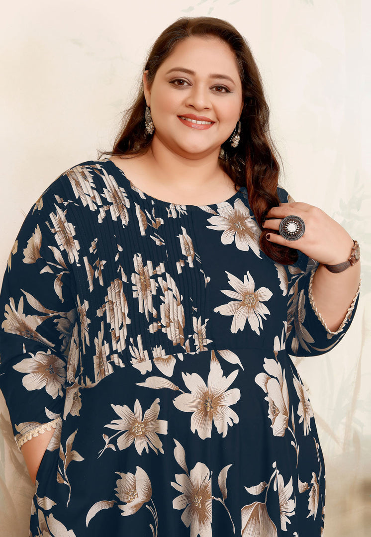 Blue Rayon Printed Long Tunic