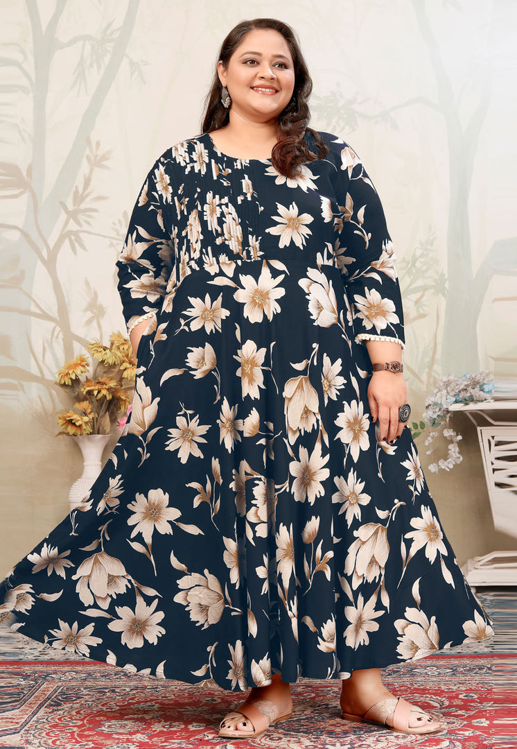 Blue Rayon Printed Long Tunic
