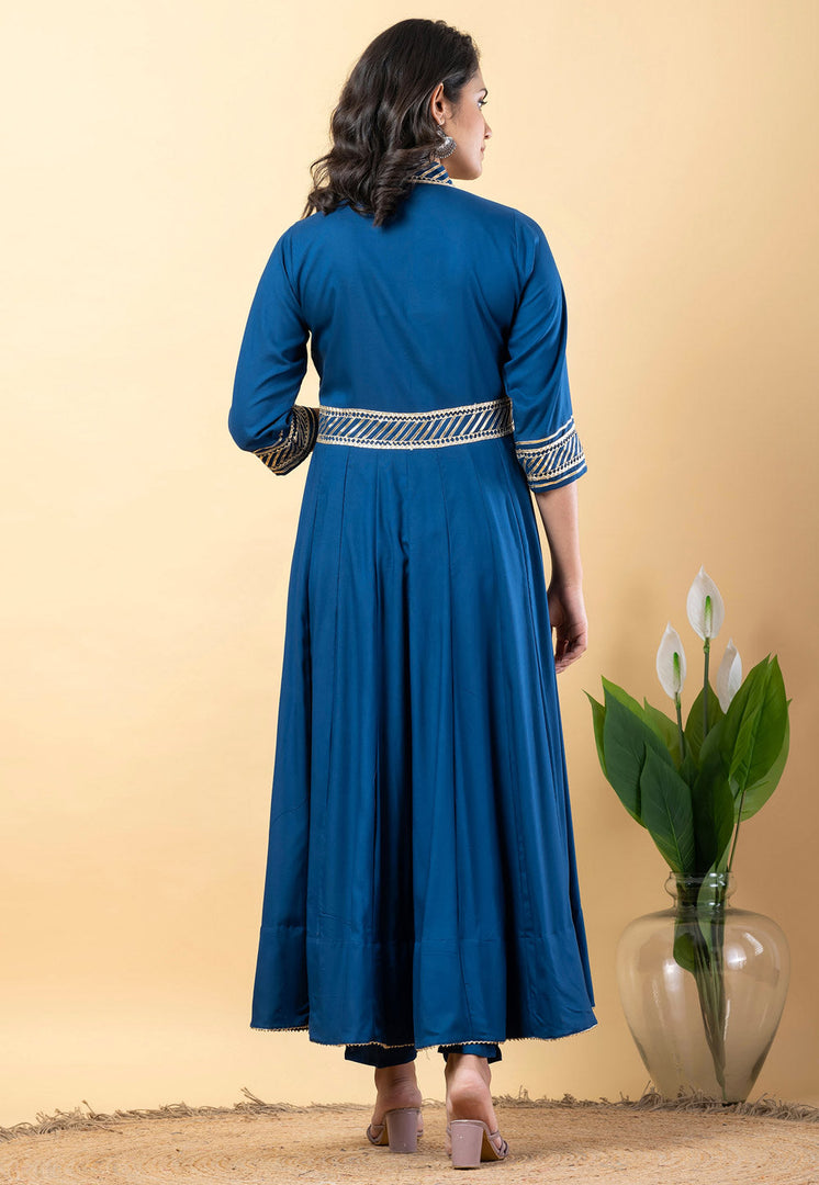 Blue Rayon Readymade Long Anarkali Suit