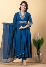 Load image into Gallery viewer, Blue Rayon Readymade Long Anarkali Suit
