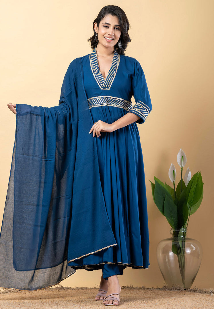 Blue Rayon Readymade Long Anarkali Suit