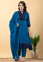 Load image into Gallery viewer, Blue Rayon Readymade Pakistani Suit
