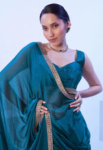 Load image into Gallery viewer, Blue Satin Chiffon Saree With Blouse
