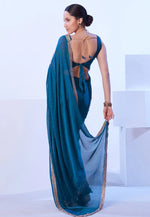 Load image into Gallery viewer, Blue Satin Chiffon Saree With Blouse
