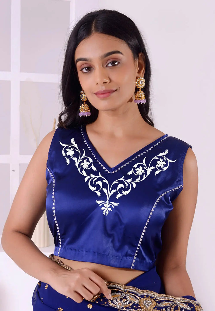 Blue Satin Silk Readymade Blouse