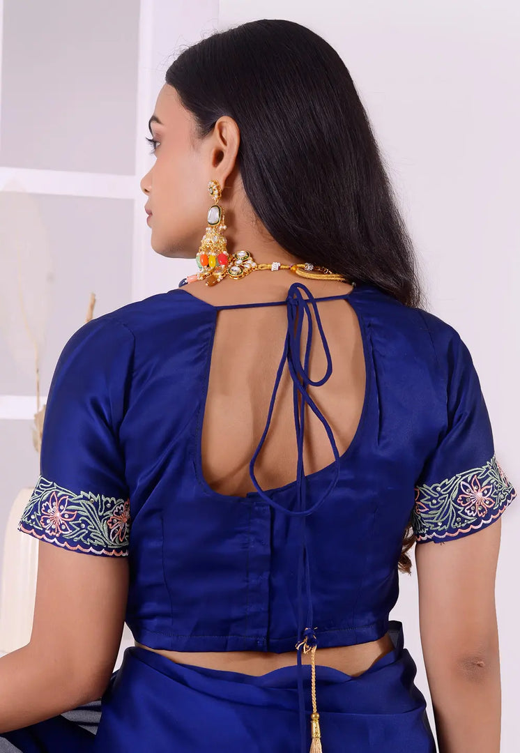 Blue Satin Silk Readymade Blouse