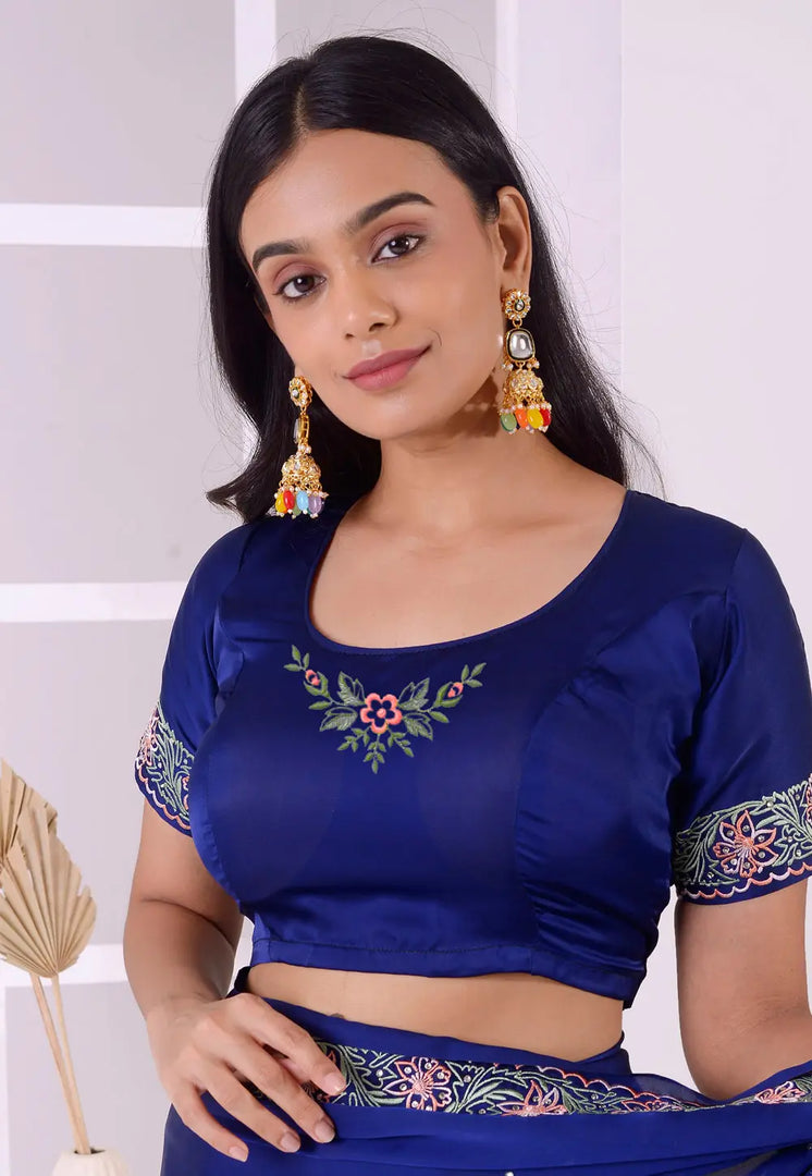 Blue Satin Silk Readymade Blouse