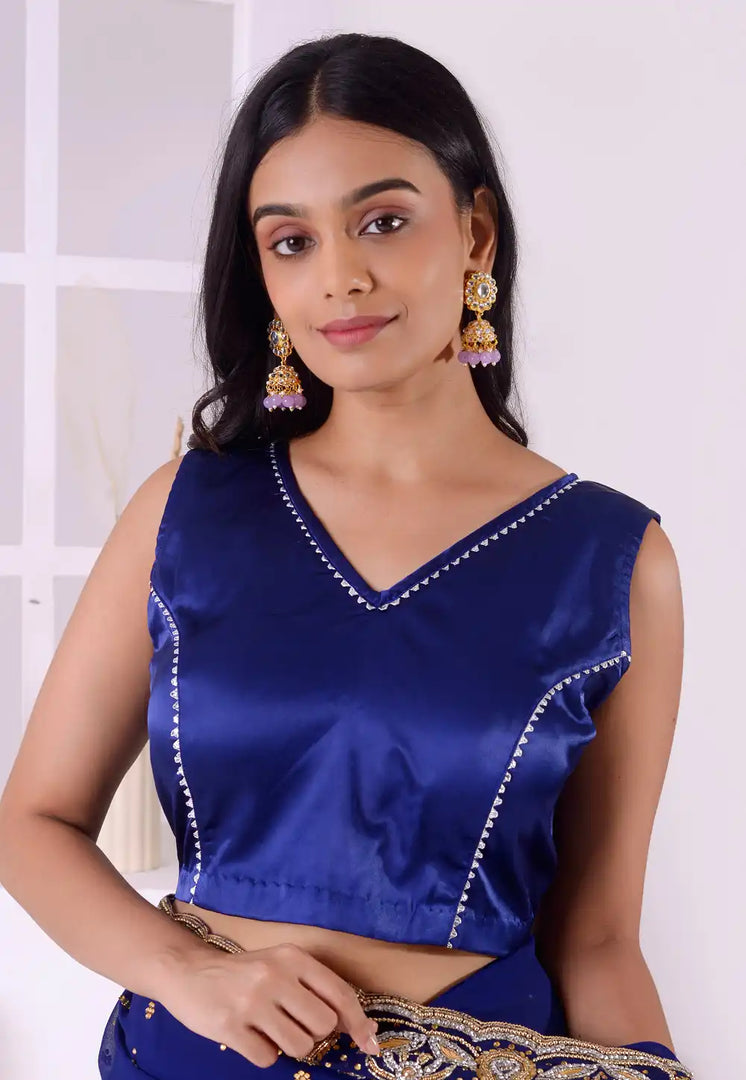 Blue Satin Silk Readymade Blouse